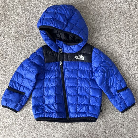 North Face Thermoball Eco Puffer Jacket Baby 6-12M Boy Blue Hooded Lightweight - Picture 1 of 7
